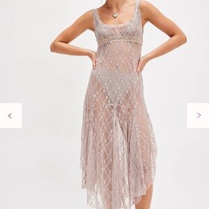 Free People Lace Midi Dress in Light Pink